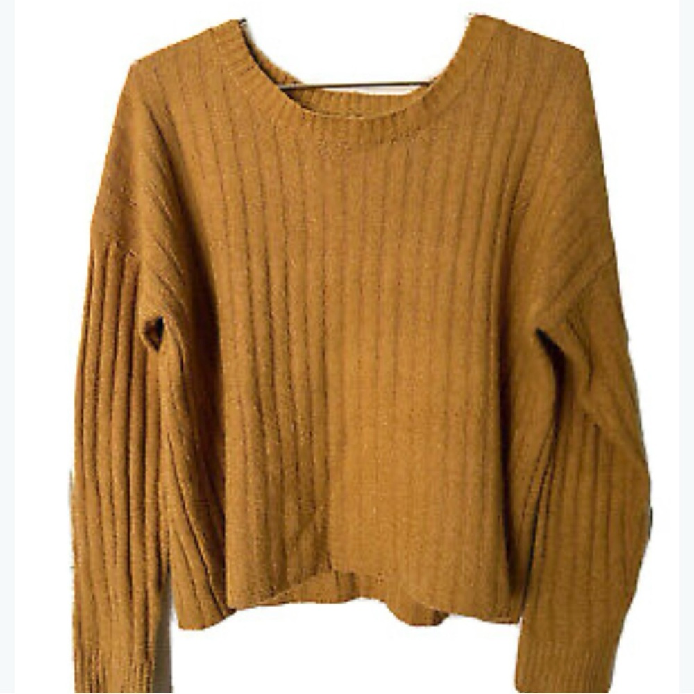 SO Gold Ribbed Cropped Slouchy Sweater M